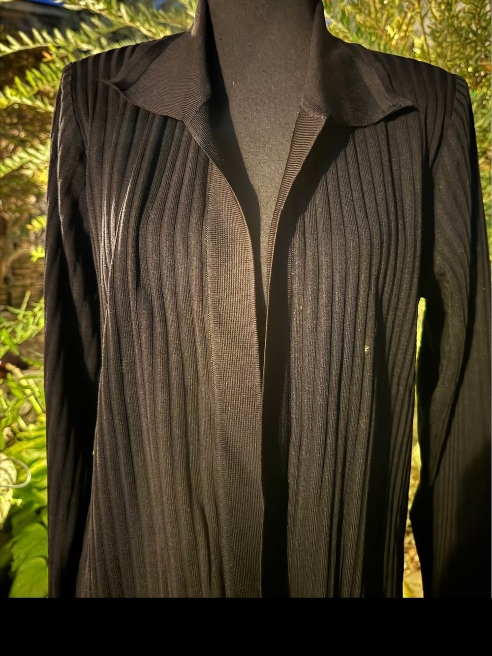 Misook Black Ribbed Open-Front Long Jacket - Picture 2 of 4